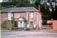 View looking north at Bearsden station building before conversion to a Beefeater restaurant.<br><br>[Ewan Crawford //]