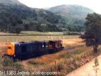 Class 20 at Menstrie with brakevan.<br><br>[Jeffray Wotherspoon //1983]