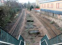 Looking west from the main entrance to the former Newington station on the Edinburgh <I>sub</I> in February 2002. Concrete steps lead down to the site of the island platform.<br><br>[John Furnevel 24/02/2002]