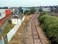 Looking north from Hereford Barton. The line ran straight ahead to Shrewsbury. The line to the right runs to the present Hereford station.<br><br>[Ewan Crawford 06/07/2006]