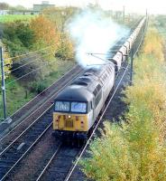 Transrail liveried 56072 leaves Millerhill yard northbound with coal empties in September 1995.<br><br>[John Furnevel 10/09/1995]