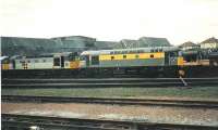 Behind the shed railfreight locos sit after servicing.<br><br>[Brian Forbes //1990]