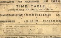 Old timetable fom the Campbeltown and Machrihanish Light Railway.<br><br>[Ian Dinmore //]