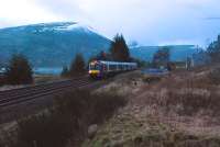 Southbound service passes the closed station at Dalnaspidal.<br><br>[Ewan Crawford 04/01/2007]