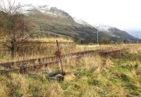 Remains of loading facilities and sidings at Menstrie in February 2007 looking east along the Ochils towards Alva.<br><br>[John Furnevel 04/02/2007]