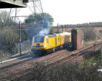 The Network Measurement Train leaves an exhaust trail over the former Niddrie North Junction in March 2007 as it turns towards Millerhill.<br><br>[John Furnevel 31/03/2007]