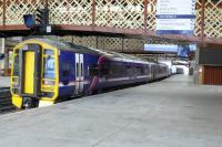 158702 is one of a trio of 158 sets stabled in platform 3 at Perth station on 25 June.<br><br>[Brian Forbes 25/06/2007]