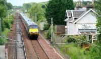 A GNER Glasgow Central - Kings Cross service passing the former station at Braidwood, South Lanarkshire (closed July 1962) on 28 June 2007.<br><br>[John Furnevel 28/06/2007]