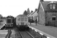 A Class 101 DMU at Boat of Garten on 7 April 1973 with the first passenger train to visit the station since official closure. <br><br>[John McIntyre 07/04/1973]