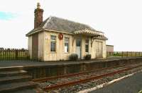 First stop south from Wick on the Wick and Lybster Light Railway was Thrumster. The old station building and a section of platform are now incorporated within a small park. August 2007.<br><br>[John Furnevel 28/8/2007]