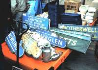 <I>See anything you fancy?</I> Miscellaneous items for sale at the <I>Perth Railfair</I> in April 1985.<br><br>[David Panton /04/1985]