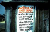 Notice at Woodside and Burrelton station in June 1982.<br><br>[David Panton 05/06/1982]