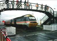 Virgin Trains 43 097 makes a stop at Carnoustie on 17 July 1999 during the Open golf championships.<br><br>[David Panton 17/07/1999]