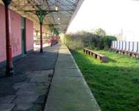The abandoned side of the island (former eastbound) platform at Nelson, Lancashire on 8 November.<br><br>[John McIntyre 08/11/2007]