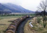 Molasses train arriving at Menstrie in 1987.<br><br>[Mark Dufton /04/1987]