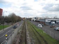 Looking east towards North Woolwich terminus on 21 March. This section of the North London Line is now mothballed and, although the track is still in situ, the electrified third rail has now been removed.<br><br>[Michael Gibb 21/03/2008]