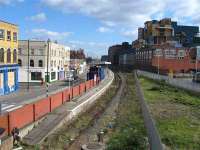 The abandoned Silvertown station in East London looking towards the Connaught Tunnel and North Woolwich on 21 March 2008, with North London Line trains now terminating at Stratford. On the right stands the Tate & Lyle sugar refinery.<br><br>[Michael Gibb 21/03/2008]
