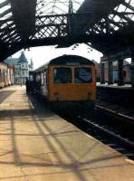 A Cravens DMU waits under the overall roof at South Shields on 7 May 1981 with a return service to Newcastle Central. The old station closed 24 days later. <br><br>[Colin Alexander 07/05/1981]