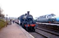 Platform scene at Boat of Garten in May 2002. Ivatt 2-6-0 46512 is waiting to depart with a train for Aviemore, while BRCW Type 2 D5325 stands over on the right [see image 5540].<br><br>[John Furnevel 14/05/2002]