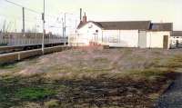 The now demolished station building in the V of the junction at Barassie. View looks north.<br><br>[Ewan Crawford //1989]
