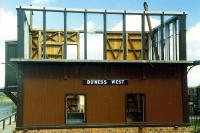 The signalbox relocated from Garnqueen South Junction under construction at Boness.<br><br>[Ewan Crawford //1990]