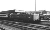Deltic 55011 <I>The Royal Northumberland Fusiliers</I> brings an ECML train into Doncaster station on 7 February 1981.<br>
<br><br>[Peter Todd 07/02/1981]