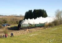 Bulleid <I>Battle of Britain</I> Pacific no 34067 <I>Tangmere</I> on the approach to Hungerford station on 14 February 2009. The Pacific was heading a special from Paddington to Yeovil and return.<br><br>[Peter Todd 14/02/2009]
