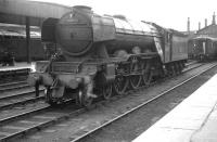 A3 Pacific no 60065 <I>Knight of Thistle</I> photographed at Doncaster in July 1962. [Railscot note: Originally <I>Knight of the Thistle</I> (being named after the winner of the 1897 Royal Hunt Cup) the LNER's 'unauthorised' use of that name raised objections from The Lord Lyon, King of Arms, in Scotland. The nameplates were subsequently amended to read <I>Knight of Thistle</I>, which meant nothing but upset nobody. The locomotive carried the modified nameplates for the remainder of its operational life.] [See image 27939]<br><br>[K A Gray 28/07/1962]