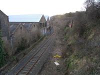 Scene on the Rosyth Dockyard branch, alongside Caldwells paper mill on 22 February 2009. View is south towards Limpetness loop, which is located just around the curve.<br><br>[David Panton 22/02/2009]