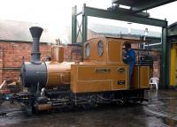 Narrow gauge locomotive <I>Sragi</I> outside the depot at the privately owned Statfold Barn Railway on 28 March. <br><br>[Peter Todd 28/03/2009]