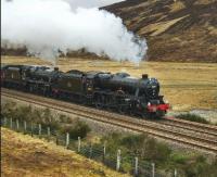 45231 and 45407 with <I>Great Britain ll</I> just north of Dalnaspidal on the climb to Druimuachdar Summit.... and making it look easy.<br><br>[John Gray 10/04/2009]