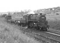 Standard 4 mogul no 76098 on a southbound light goods approaching Craigenhill Summit on Glasgow Fair Saturday 1966.<br><br>[Colin Miller /07/1966]