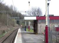 Looking north towards Balloch from the platform at Renton on 1 April 2009. The building is no longer in rail use, but occupied and fairly well maintained.<br><br>[David Panton 01/04/2009]