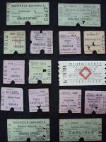Silloth, Abbey Town, Parkhouse (for MOD Longtown) and Edinburgh Princes St. Long gone station names in an interesting selection of tickets that seem to have been retrieved from a bin at Carlisle Citadel station on 27.11.1957. The single fare from Euston to Carlisle of 47/1 is also notable. <br><br>[Mark Bartlett 27/11/1957]