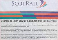ScotRail notice at Drem announcing the imminent arrival of <i>Loco Hauled</i> services on the North Berwick line. C. Sept. 2004<br><br>[James Young /09/2004]
