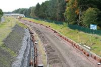 <i>No trains today then?</i> Part of the line near Bangour Jct awaits relaying as redoubling nears completion in October 2008.<br><br>[James Young 12/10/2008]
