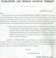 Invitation to the proprietors of the Formartine and Buchan Railway to attend an Extraordinary General Meeting of the company, held at the Royal Hotel, Union Street,  Aberdeen, on 7 June 1866.<br>
<br><br>[Ian Dinmore 11/05/2015]