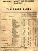 Fares chart issued by the Glasgow, Paisley and Greenock Railway in April 1846.<br><br>[Ian Dinmore 22/09/2009]