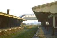 View along the deserted platforms at Ross-on-Wye, closed in 1964.<br><br>[Colin Miller //1974]
