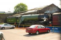 Scene at the EWS depot at St Phillips Marsh, Bristol, on the morning of 10 July 2009 during the <I>lighting up</I> of A1 Pacific no 60163 <I>Tornado</I>.<br><br>[Peter Todd 10/07/2009]