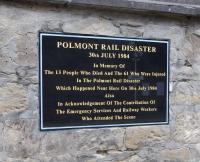 The memorial plaque at Polmont station, unveiled on 30 July 2009, the 25th anniversary of the disaster.<br><br>[David Panton 02/09/2009]