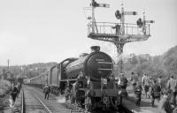 Class K1 locomotive no 62005 simmers at the platform at Richmond, Yorkshire, with train 3Z08, the SLS <I>Three Dales Railtour</I>, on 20 May 1967. The locomotive is preparing to take the train on the next leg of its journey to Westgate-in-Weardale.<br>
<br><br>[Robin Barbour Collection (Courtesy Bruce McCartney) 20/05/1967]