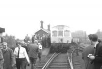 The SLS (Midland area) <I>Farewell to GN Branch Lines in Derbys & Notts</I> rail tour stands at the former GN station at Teversall East (Teversall until 1953) on 4 May 1968. In the background is the bridge carrying the Midland Railway route, while behind the camera the GN line ran on to serve two local collieries. The 6-car 101 DMU had arrived with the special from Birmingham New Street. The branch from Skegby Junction to Teversall East closed two days after the photograph was taken and the line from Kirkby-in-Ashfield to Shirebrook via Skegby some three weeks later.<br><br>[K A Gray 04/05/1968]