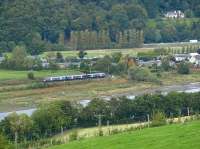 A First ScotRail class 170 runs alongside the River Tay at Kinfauns betweeen Dundee and Perth in September 2009. Pictured from The top of Elcho Castle.<br><br>[Brian Forbes 26/09/2009]