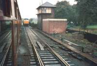 Photograph taken from a northbound Waverley route service shortly after leaving Carlisle in December 1968. The train is approaching Carlisle number 3 box after which it will cross the River Caldew before turning west at  Port Carlisle Junction. The train is about to pass a southbound WCML service which is slowing for the stop at Carlisle. [See image 26316]<br>
<br><br>[Bruce McCartney /12/1968]
