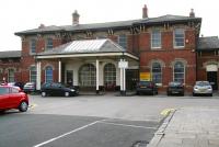 The original 1846 Stockton & Darlington Railway station at Redcar was replaced by this impressive structure when the line was extended east to Marske and Saltburn in 1861. The building, now the Redcar Station Business Centre, is seen here on 13 October 2009 looking south towards the main entrance from Station Road. <br>
<br><br>[John Furnevel 13/10/2009]