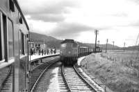 In the summer of 1969 a Cambrian Coast freight for Aberystwyth passes Dovey Junction as passengers for Shrewsbury await the arrival of an eastbound DMU.<br><br>[David Spaven //1969]