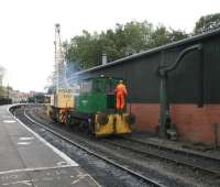 Thomas Hill 'Vanguard' 0-4-0DH locomotive No 1 with the depot crane at Pickering on 12 October 2009.  <br>
<br><br>[John Furnevel 12/10/2009]