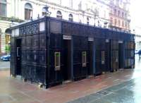 The public toilet on St Vincent Street, Glasgow, has been refurbished and extended [see image 18832]. The fencing around this structure (which comes originally from the old Glasgow Cross station) had been removed during the course of this work to allow the formation of several individual cubicles. This successful transformation has led to the closure of an older public convenience nearby, resulting in significant savings.<br><br>[Colin Harkins 23/01/2010]
