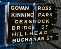 Old wooden destination boards from the Glasgow District Subway stored in the warehouse section of the National Railway Museum in March 2010. Note the board for the former Govan Cross, the name having been changed to plain Govan in 1980.<br><br>[John Furnevel 25/03/2010]